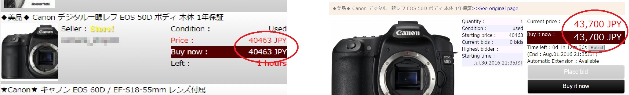 difference of prices